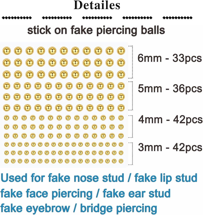 QWALIT Fake Lip Ring Fake Lip Piercing Fake Piercings Fake Nose Ring Hoop Fake Face Piercing Fake Lip Stud Fake Nose Stud Stick on Fake Eyebrow Piercing Fake Eyebrow Ring Fake Piercing Balls Silver - Image 2